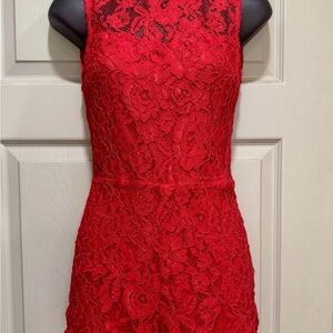 ELINE by Line & Dot Red Lace Fitted Shorts Romper Sz XS Extra Small